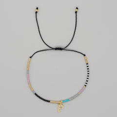 INS handmade seed bead initial letter charm women bracelet