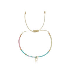 Sweet blue pink tiny bead initial letter charm couples friendship bracelet