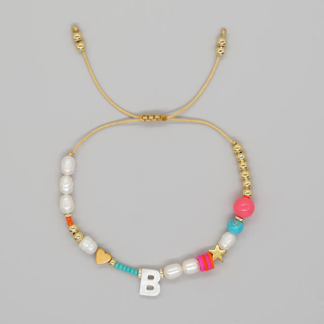 Boho shell initial letter braid rose red pink bracelet friendship bracelet