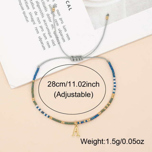 Handmade tiny seed bead initial letter charm bracelet friendship bracelet