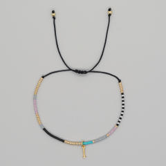 INS handmade seed bead initial letter charm women bracelet