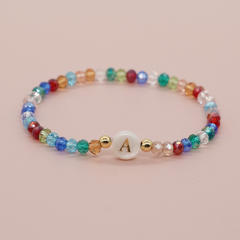 Boho colorful crystal bead shell initial letter bracelet