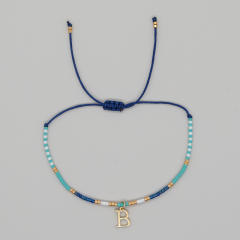 INS handmade seed bead initial letter charm women bracelet