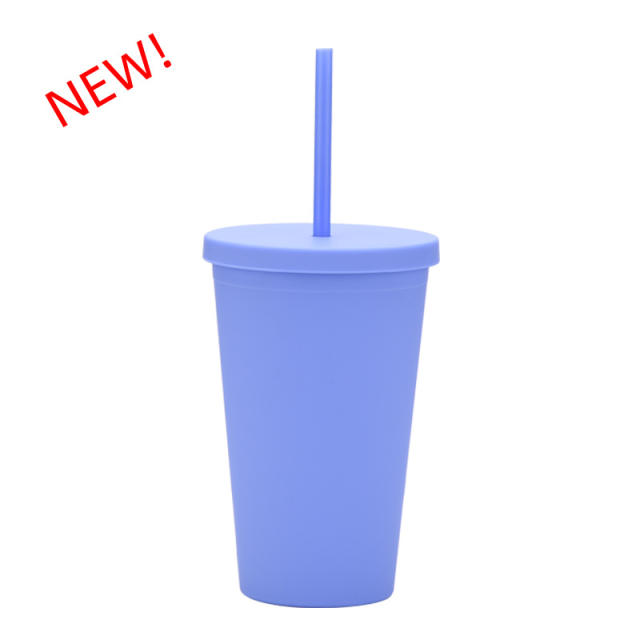 16OZ candy color Portable bottle with straws