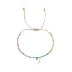 Sweet blue pink tiny bead initial letter charm couples friendship bracelet