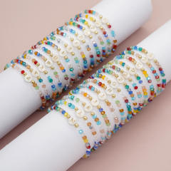 Boho colorful crystal bead shell initial letter bracelet