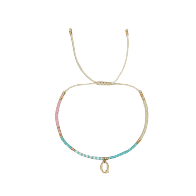 Sweet blue pink tiny bead initial letter charm couples friendship bracelet