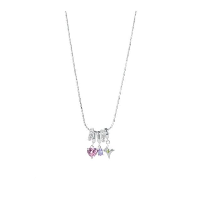 925 sterling silver super shiny colorful cubic zircon star pendant necklace