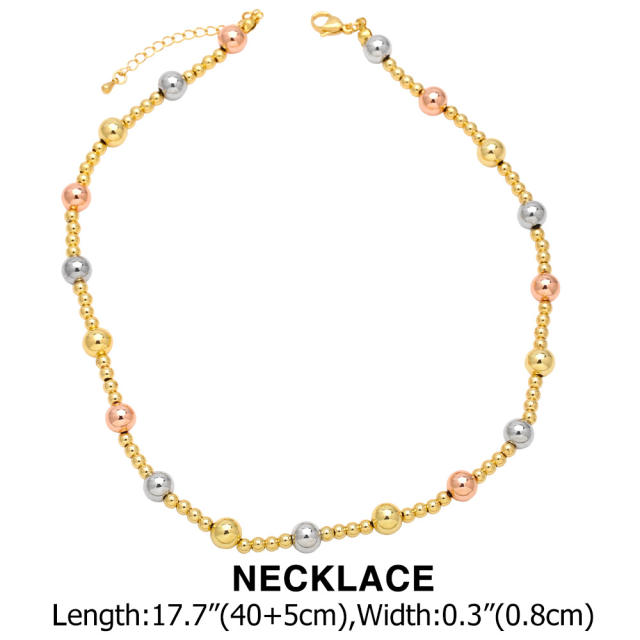 Hiphop two tone gold plated copper ball bead choker bracelet set
