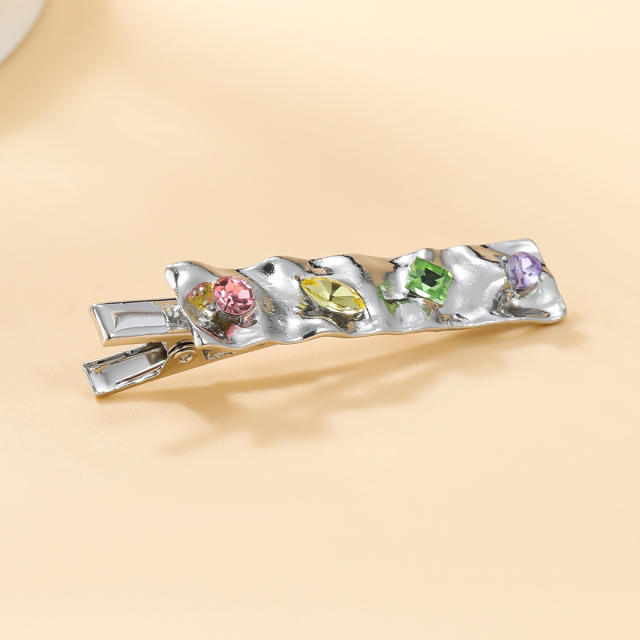 Colorful rhinestone statement silver metal duckbill hair clips