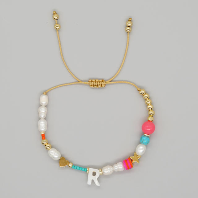 Boho shell initial letter braid rose red pink bracelet friendship bracelet
