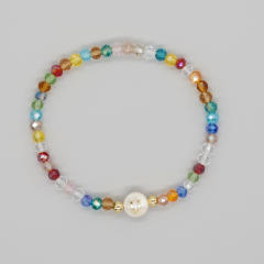 Boho colorful crystal bead shell initial letter bracelet