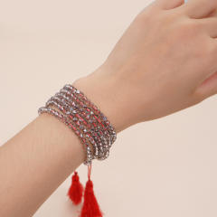 Boho multi layer crystal bead string bracelet