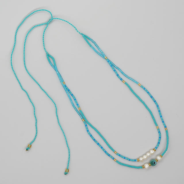 Boho natural pearl bead two layer seed bead necklace