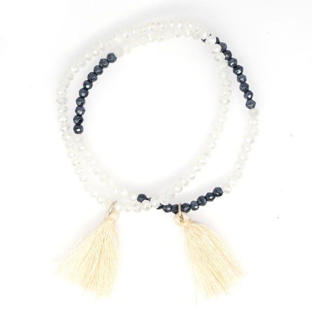 Boho multi layer crystal bead string bracelet