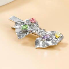 Y2K silver color bow rhinestone hair clips for women