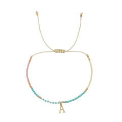 Sweet blue pink tiny bead initial letter charm couples friendship bracelet