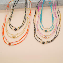 Boho natural pearl bead two layer seed bead necklace