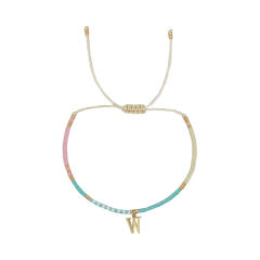 Sweet blue pink tiny bead initial letter charm couples friendship bracelet