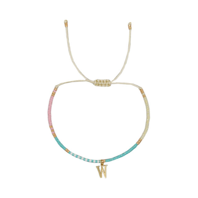 Sweet blue pink tiny bead initial letter charm couples friendship bracelet