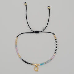 INS handmade seed bead initial letter charm women bracelet
