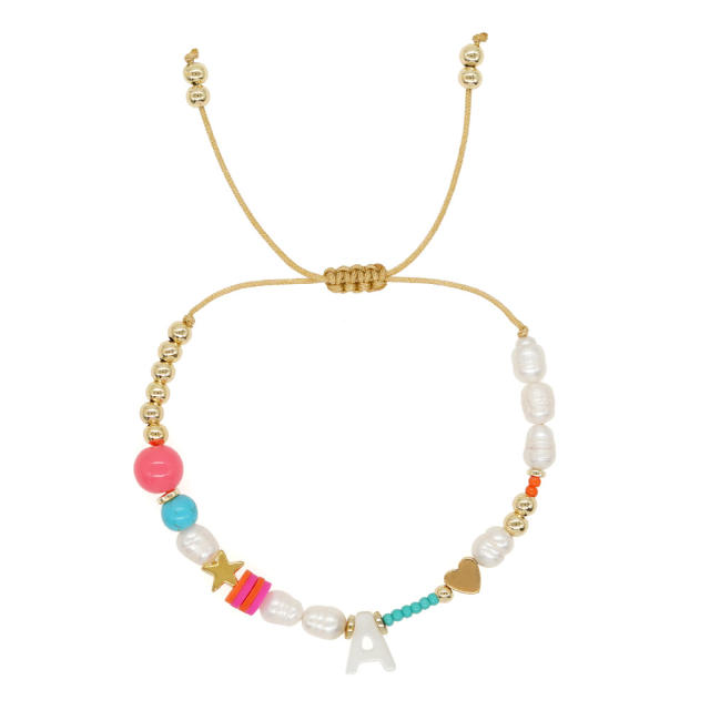 Boho shell initial letter braid rose red pink bracelet friendship bracelet