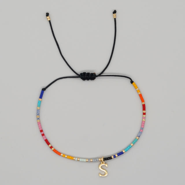 Handmade seed bead initial letter charm women bracelet friendship bracelet