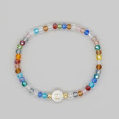 Boho colorful crystal bead shell initial letter bracelet