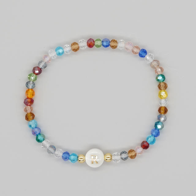 Boho colorful crystal bead shell initial letter bracelet