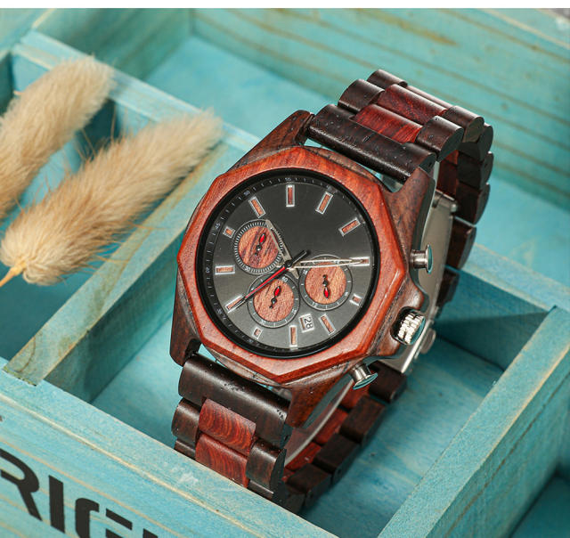 Creative multi function wood watch for men