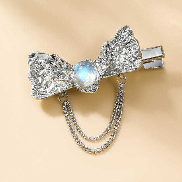 Y2K silver color metal bow duckbill hair clips for women