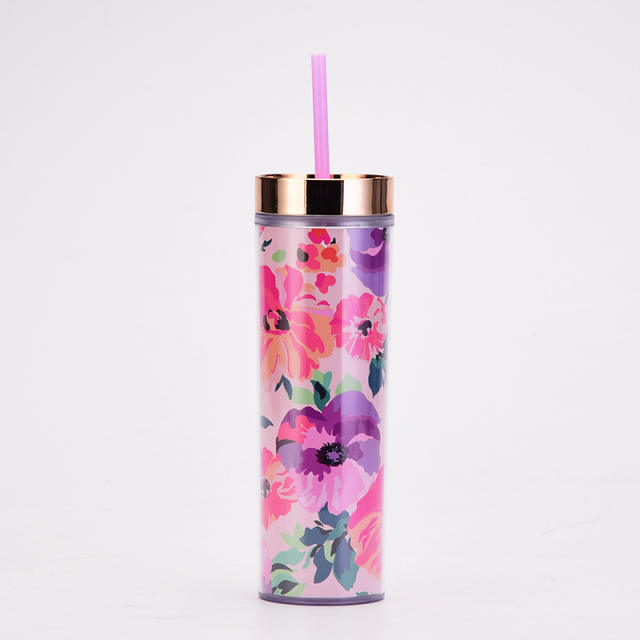 Popular flower pattern SKINNY bottle with straws