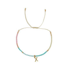 Sweet blue pink tiny bead initial letter charm couples friendship bracelet