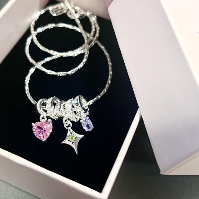 925 sterling silver super shiny colorful cubic zircon star pendant necklace
