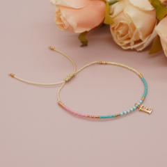 Sweet blue pink tiny bead initial letter charm couples friendship bracelet