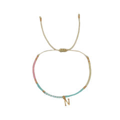 Sweet blue pink tiny bead initial letter charm couples friendship bracelet