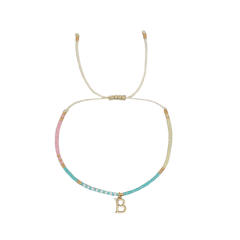 Sweet blue pink tiny bead initial letter charm couples friendship bracelet