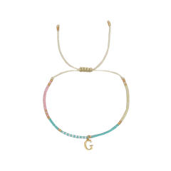 Sweet blue pink tiny bead initial letter charm couples friendship bracelet