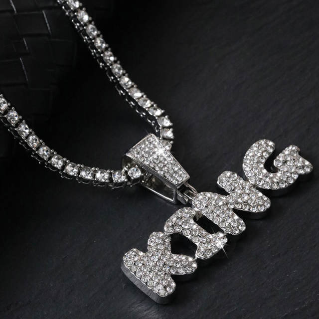 Hiphop ice out king letter pendant diamond necklace for men