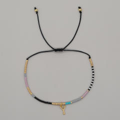 INS handmade seed bead initial letter charm women bracelet