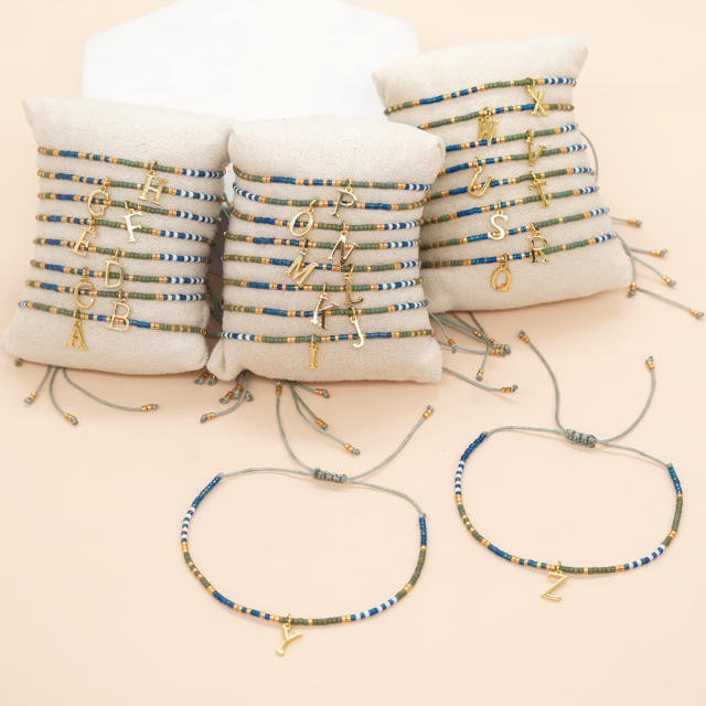 Handmade tiny seed bead initial letter charm bracelet friendship bracelet