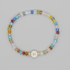 Boho colorful crystal bead shell initial letter bracelet