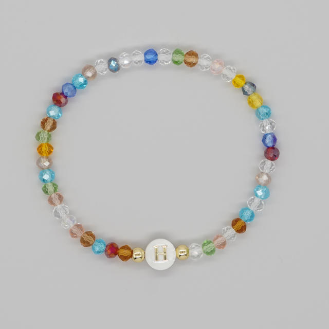 Boho colorful crystal bead shell initial letter bracelet