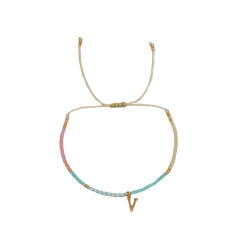 Sweet blue pink tiny bead initial letter charm couples friendship bracelet