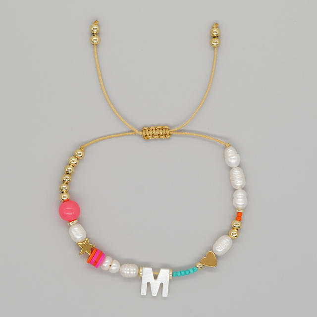 Boho shell initial letter braid rose red pink bracelet friendship bracelet