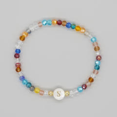 Boho colorful crystal bead shell initial letter bracelet