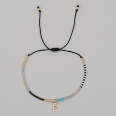 INS handmade seed bead initial letter charm women bracelet