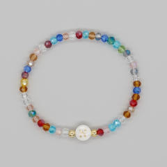 Boho colorful crystal bead shell initial letter bracelet