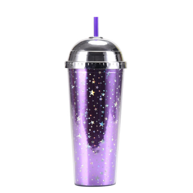 24oz leopard grain pattern Portable cups with straws