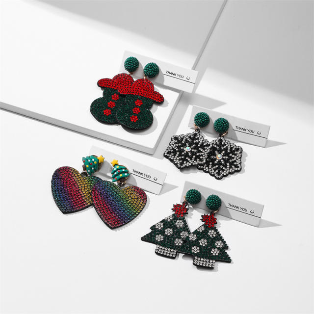Creative diamond santa snowflake dangle earrings for christmas